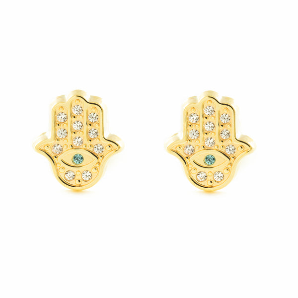 9ct Yellow Gold Fatima Hand Cubic Zirconias Earrings shine