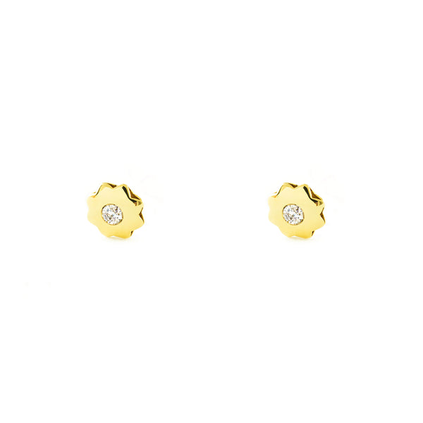 Pendientes Bebe Oro Amarillo 9K Flor Circonita Brillo