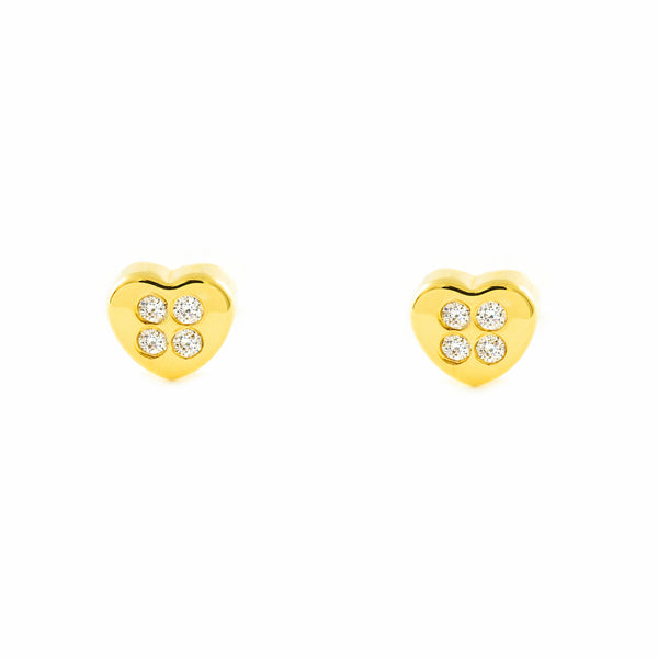 18ct Yellow Gold Heart Cubic Zirconias Children's Baby Girls Earrings shine