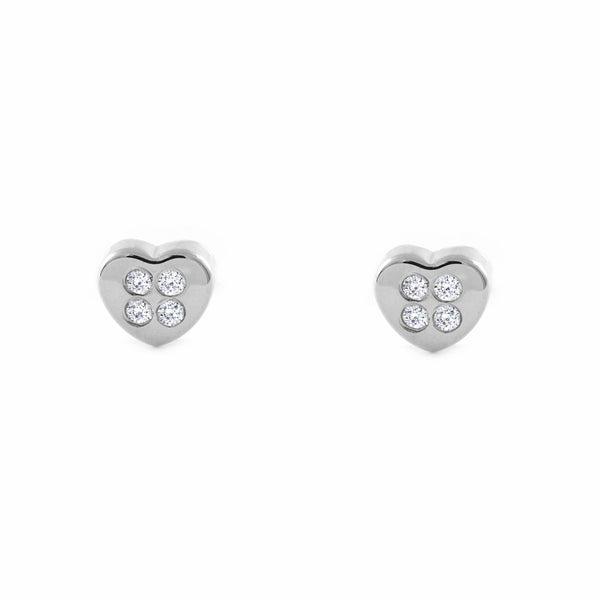 18ct White Gold Heart Cubic Zirconias Children's Baby Girls Earrings shine