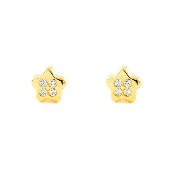 18ct Yellow Gold Star Cubic Zirconias Children's Baby Girls Earrings shine
