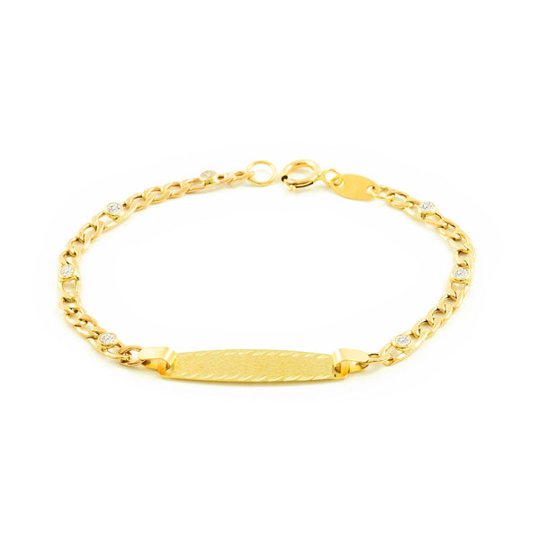 9ct Yellow Gold Personalized Baby Girl Slave Bracelet 3x1 Matt and Shine Zirconias 12 cm