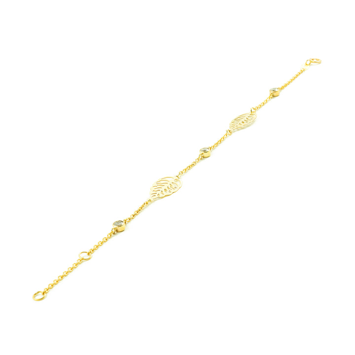 Pulsera oro hojas grandes caladas y chatones con circonitas (9Kts)