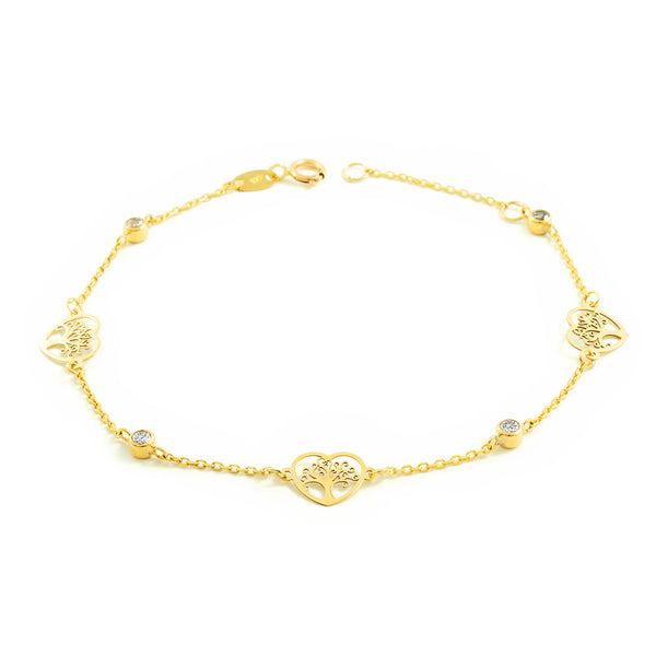 Pulsera Mujer-Niña Oro Amarillo 9K Arbol de la vida Circonita Brillo 18 cm