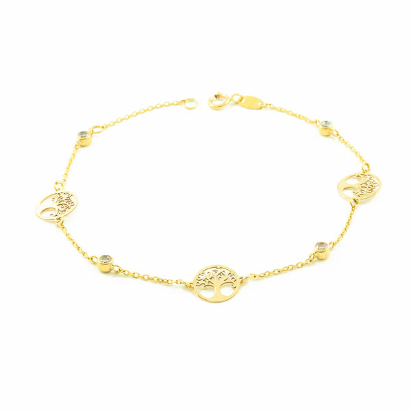 Pulsera Mujer-Niña Oro Amarillo 9K Arbol de la vida Circonita Brillo 18 cm