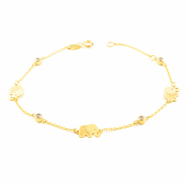  9ct Yellow Gold Elephant Circonitas Matte and Shine Women's Bracelet 18 cm