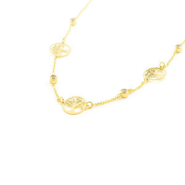 9ct Yellow Gold Tree of Life Cubic Zirconias Necklace 40 cm