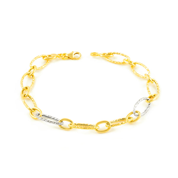 Pulsera Mujer Oro Bicolor 18K Fantasia Hueca 20 cm