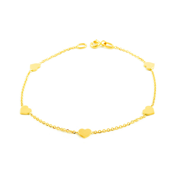 18ct Yellow Gold Women's Girl's Bracelet Sparkling Hearts 18 cm