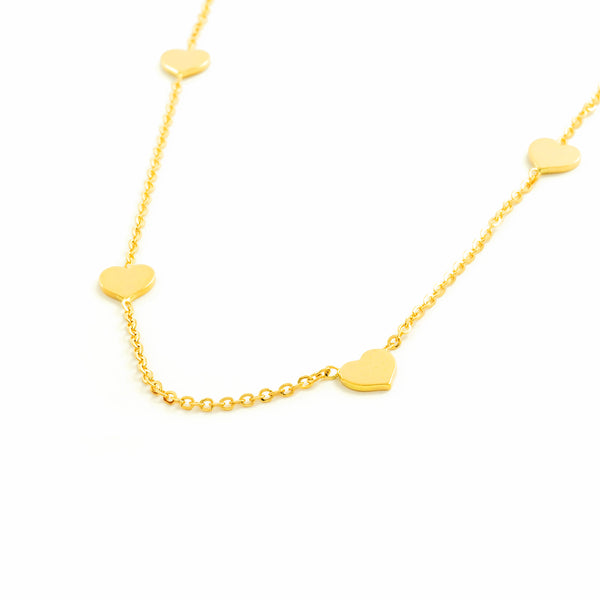 18ct Yellow Gold Hearts Necklace 42 cm