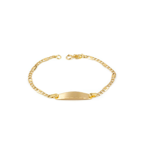 9ct Yellow Gold Personalized Baby Girl Slave Figaro 3X1 Matte and Shine Bracelet 12 cm