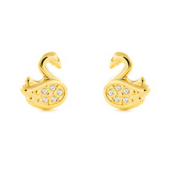 9ct Yellow Gold Swan Cubic Zirconias Children's Girls Earrings shine