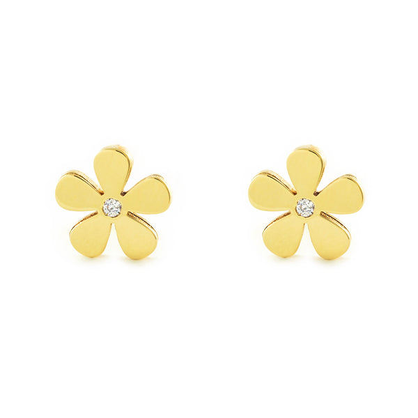 Pendientes Niña Oro Amarillo 9K Flor Circonita Brillo