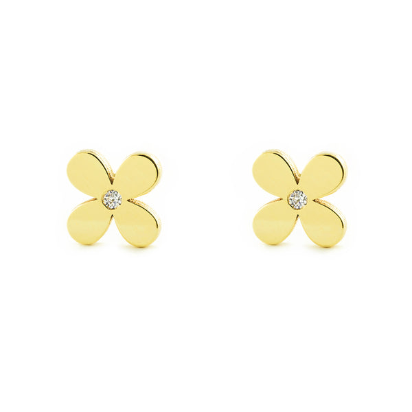 Pendientes Niña Oro Amarillo 9K Flor Circonita Brillo