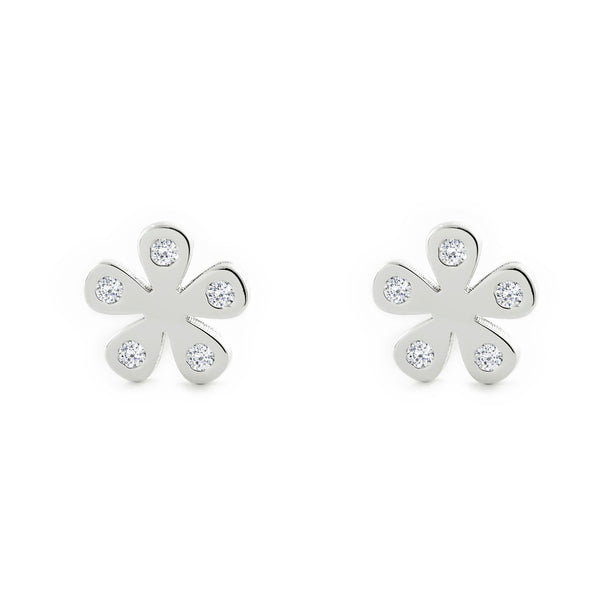 9ct White Gold Flower Cubic Zirconias Children's Girls Earrings shine