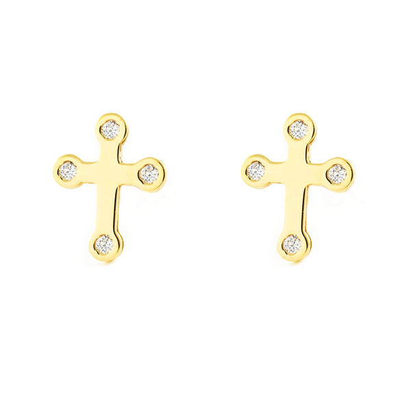 9ct Yellow Gold Cross Cubic Zirconias Children's Girls Earrings shine