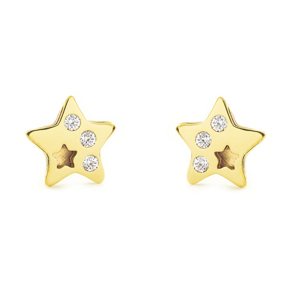 9ct Yellow Gold Star Cubic Zirconias Earrings shine