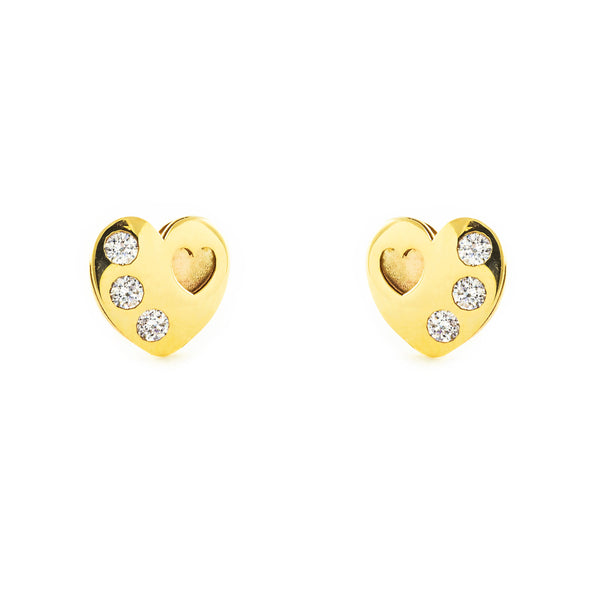Pendientes Mujer-Niña Oro Amarillo 9K Corazón Circonitas Brillo