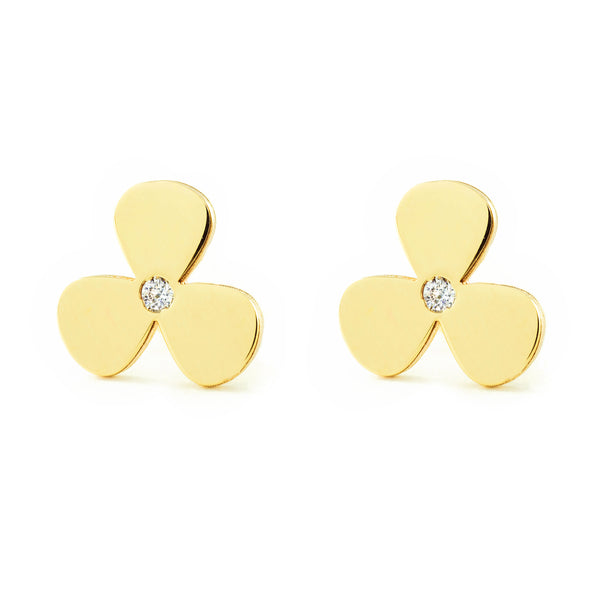 9ct Yellow Gold Trebol Cubic Zirconia Earrings shine