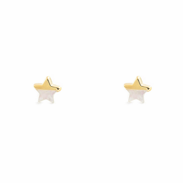 Pendientes Bebe-Niña Oro Amarillo 18K Nacar Estrella Brillo