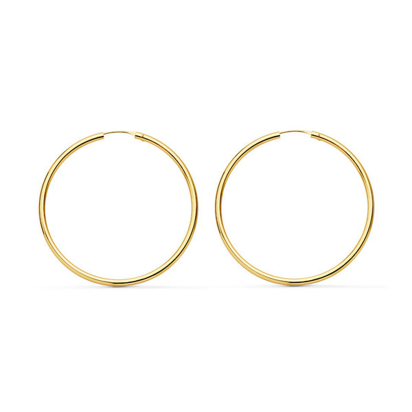 Pendientes Oro Amarillo 18K Aros Redondo Flexibles Brillo 35 x 1,5 mm