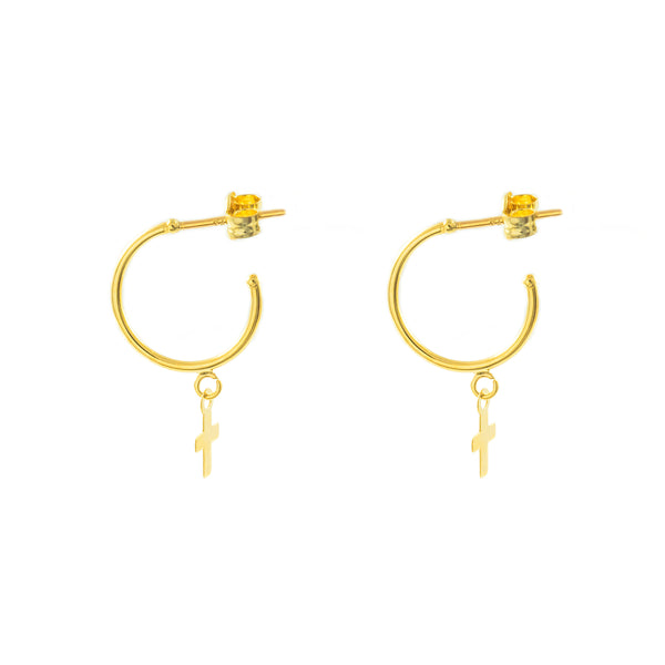 9ct Yellow Gold Cross Hoops Earrings shine 21x4 mm