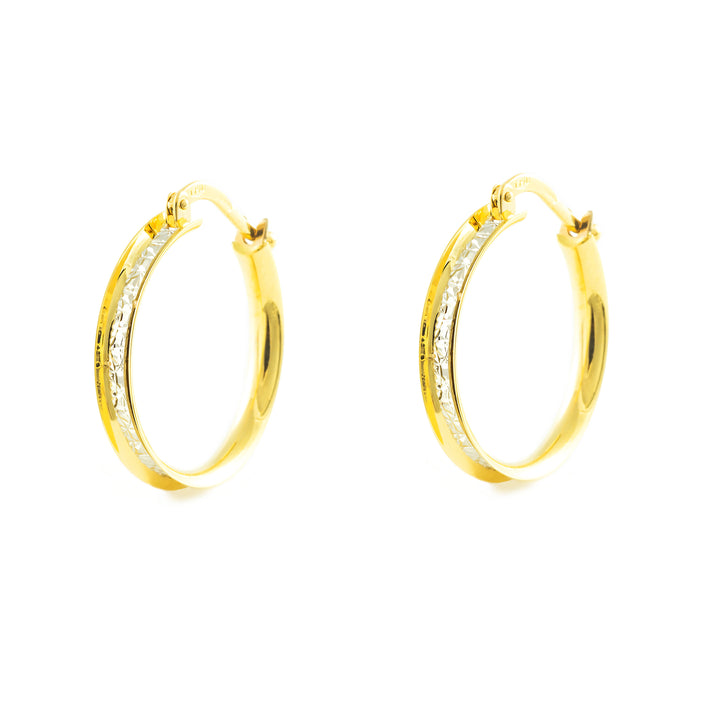 Pendientes Mujer Oro Bicolor 18k Aros Texturado 19x3 mm