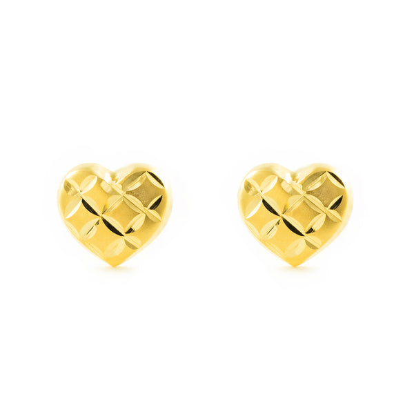 9ct Yellow Gold Heart Children's Girls carved Earrings
