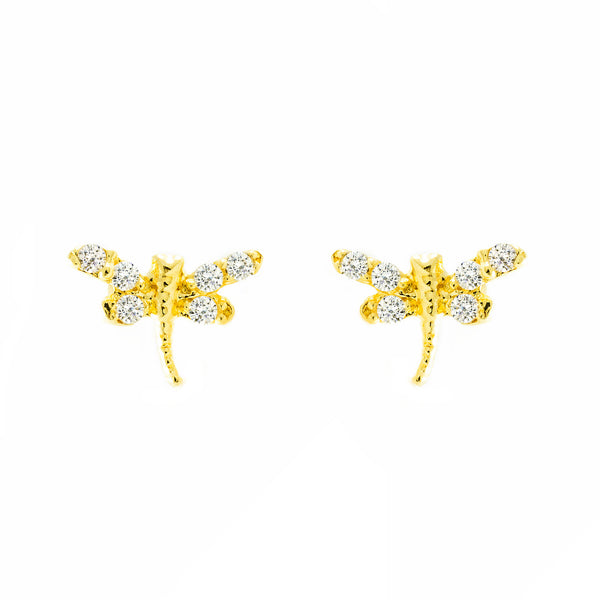 9ct Yellow Gold Dragon-fly Cubic Zirconias Earrings shine