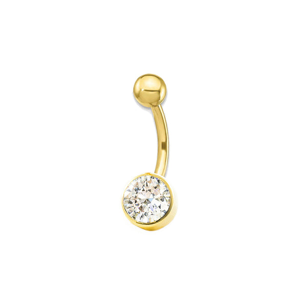 Yellow Gold 9K Navel Round CZ 6mm Shine Piercing