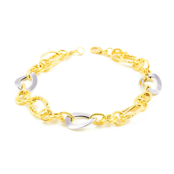 Pulsera Mujer Oro Bicolor 18K Fantasía Hueca 20 cm