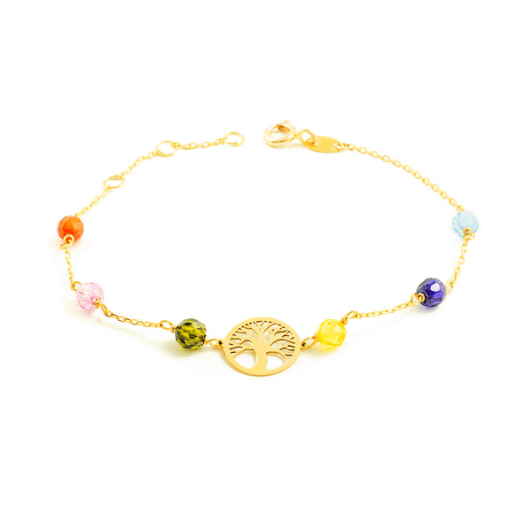  9ct Yellow Gold Tree of Life Multicolor Shine Women's Bracelet 16 cm