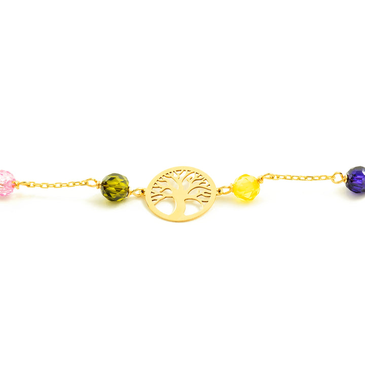 Pulsera oro Arbol de la Vida calado y circonitas (9Kts)