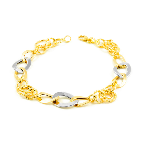 Pulsera Mujer Oro Bicolor 18K Fantasía Hueca 20 cm