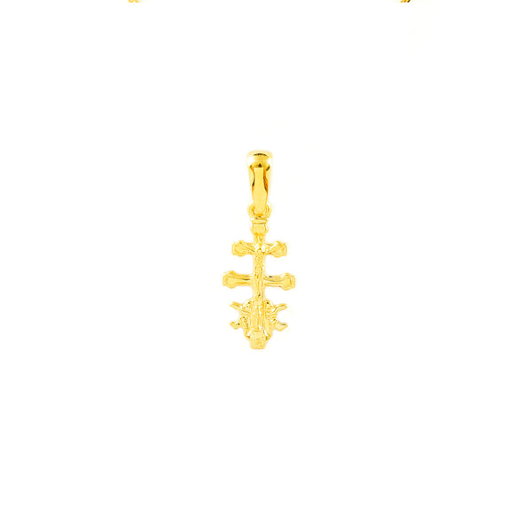 18ct Yellow Gold Caravaca religious pendant cross 15x7 mm shine