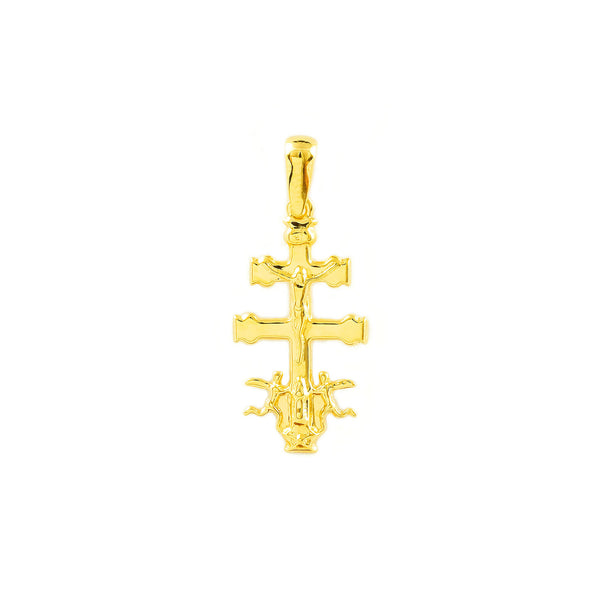 18ct Yellow Gold Caravaca religious pendant cross 20x11 mm shine