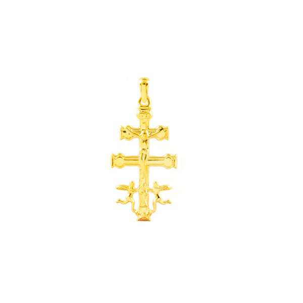 18ct Yellow Gold Caravaca religious pendant cross 32x16 mm shine