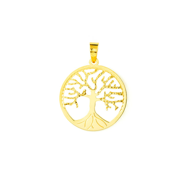 18ct Yellow Gold Tree of Life pendant shine and texture