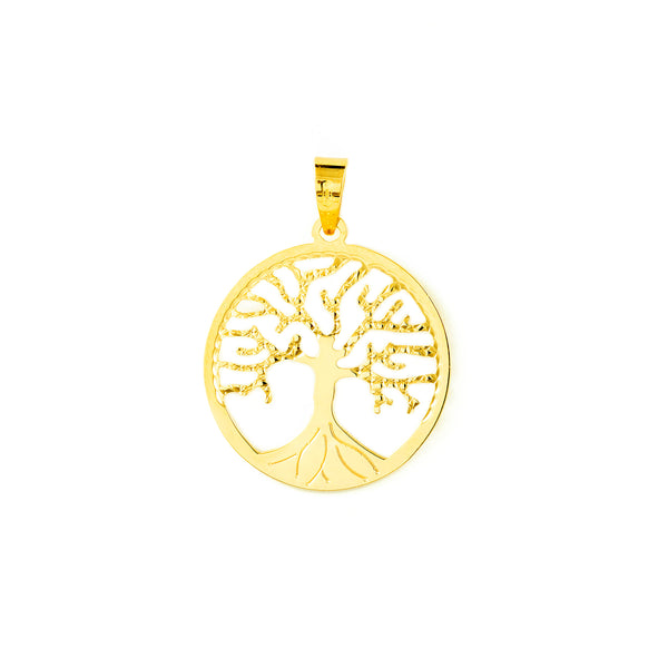 18ct Yellow Gold Tree of Life pendant shine and texture