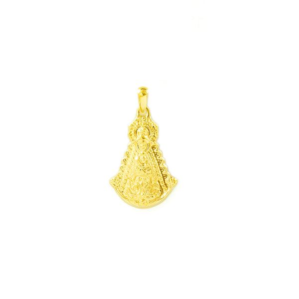 Medalla Oro Amarillo 18K Pequeña Virgen del Rocío Brillo 19 x 12 mm