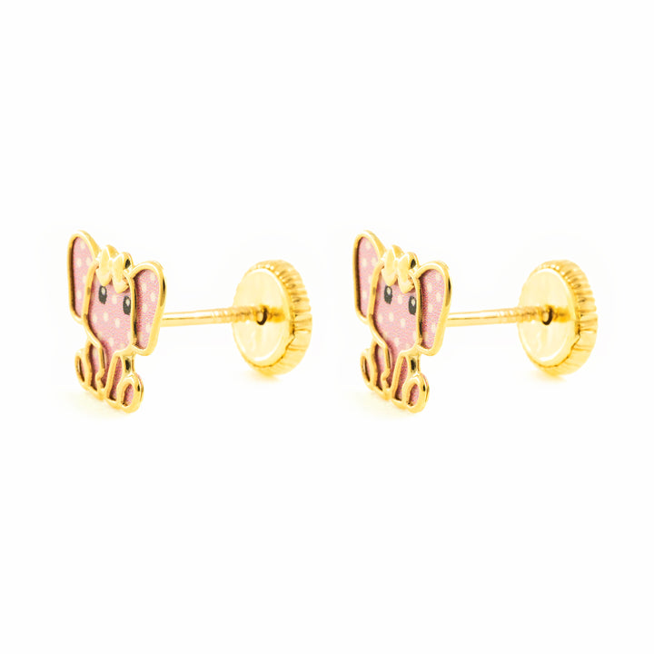 Pendientes Niña Oro 9k Unicornio Esmalte Rosa