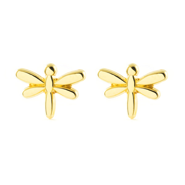 9ct Yellow Gold Dragon-fly Children's Girls Earrings shine