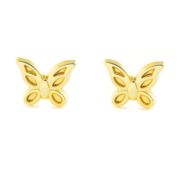 Pendientes Niña Oro Amarillo 9K Mariposa Mate y Brillo