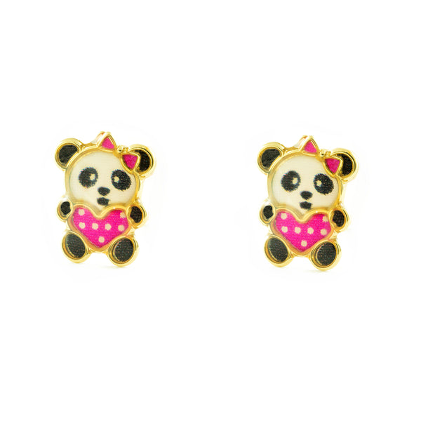 9ct Yellow Gold Multicolored enamel Bear Children's Girls Earrings shine