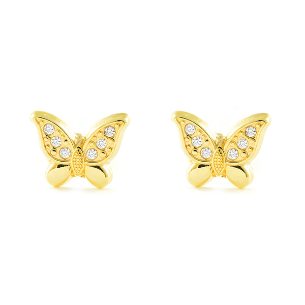 9ct Yellow Gold Butterfly Cubic Zirconias Children's Girls Earrings shine