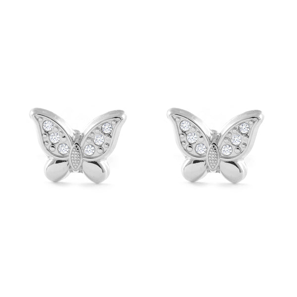 Pendientes Niña Oro Blanco 9K Mariposa Circonitas Brillo