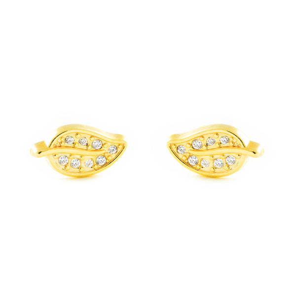 9ct Yellow Gold Leaf Cubic Zirconias Children's Girls Earrings shine