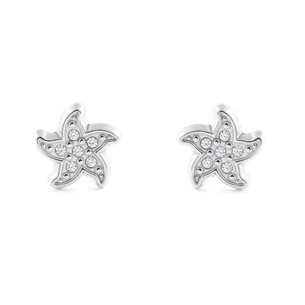 9ct White Gold Star Cubic Zirconias Children's Girls Earrings shine