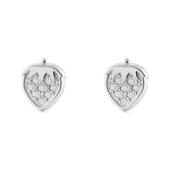 9ct White Gold Strawberries Cubic Zirconias Children's Girls Earrings shine