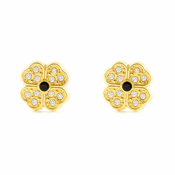 9ct Yellow Gold Flower of Hearts Cubic Zirconias Children's Girls Earrings shine